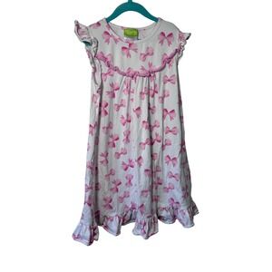 Whimsy Girls Dress Size 8 Sleeveless Pink Bows Ruffle Trim Casual Preppy‎